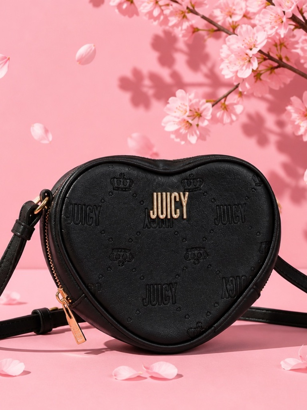 Juicy Couture Black Heart-Shaped Crossbody with Gold Logo